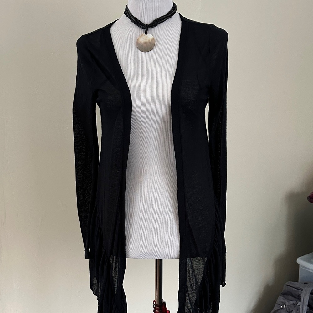 BCBGmaxazria Black open Cardigan with ruffled hem